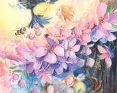 Day Into Night - Whimisical fairy fantasy nature painting illustration, 8x10 archival print