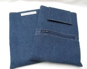 iPad Mini case / cover / sleeve with zippered storage pocket - Dark denim design - bluesquarequilting