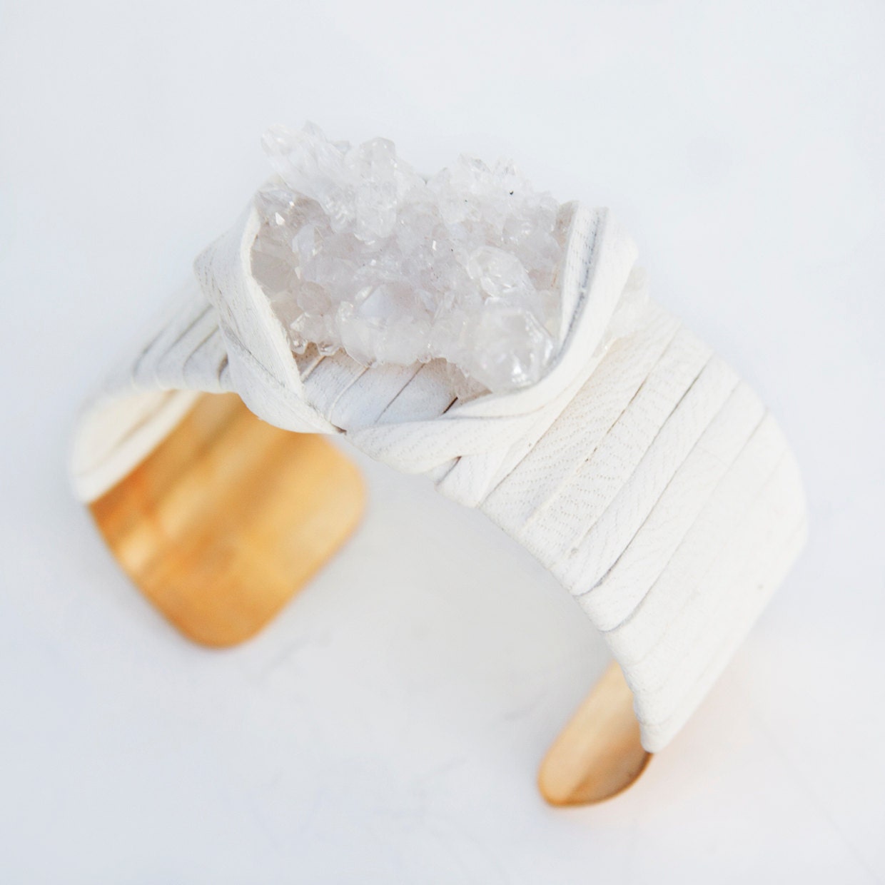 White and Crystal Leather Cuff