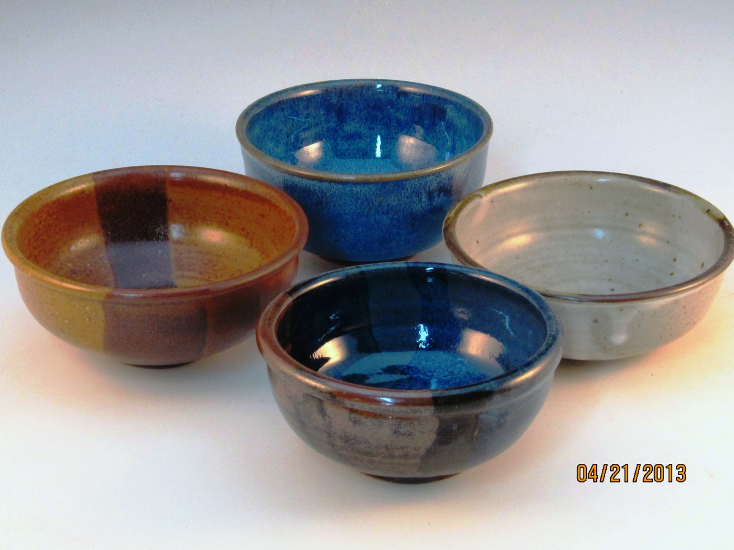 Four Condiment Bowls For Your Cooking Needs, Assorted Colors, Trimmed On Bottom, Ready To Ship