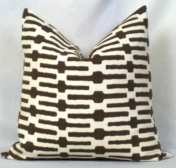 18x18 Chocolate and Off White Annie Selke Links Designer Pillow Cover - Decorative Throw Pillow