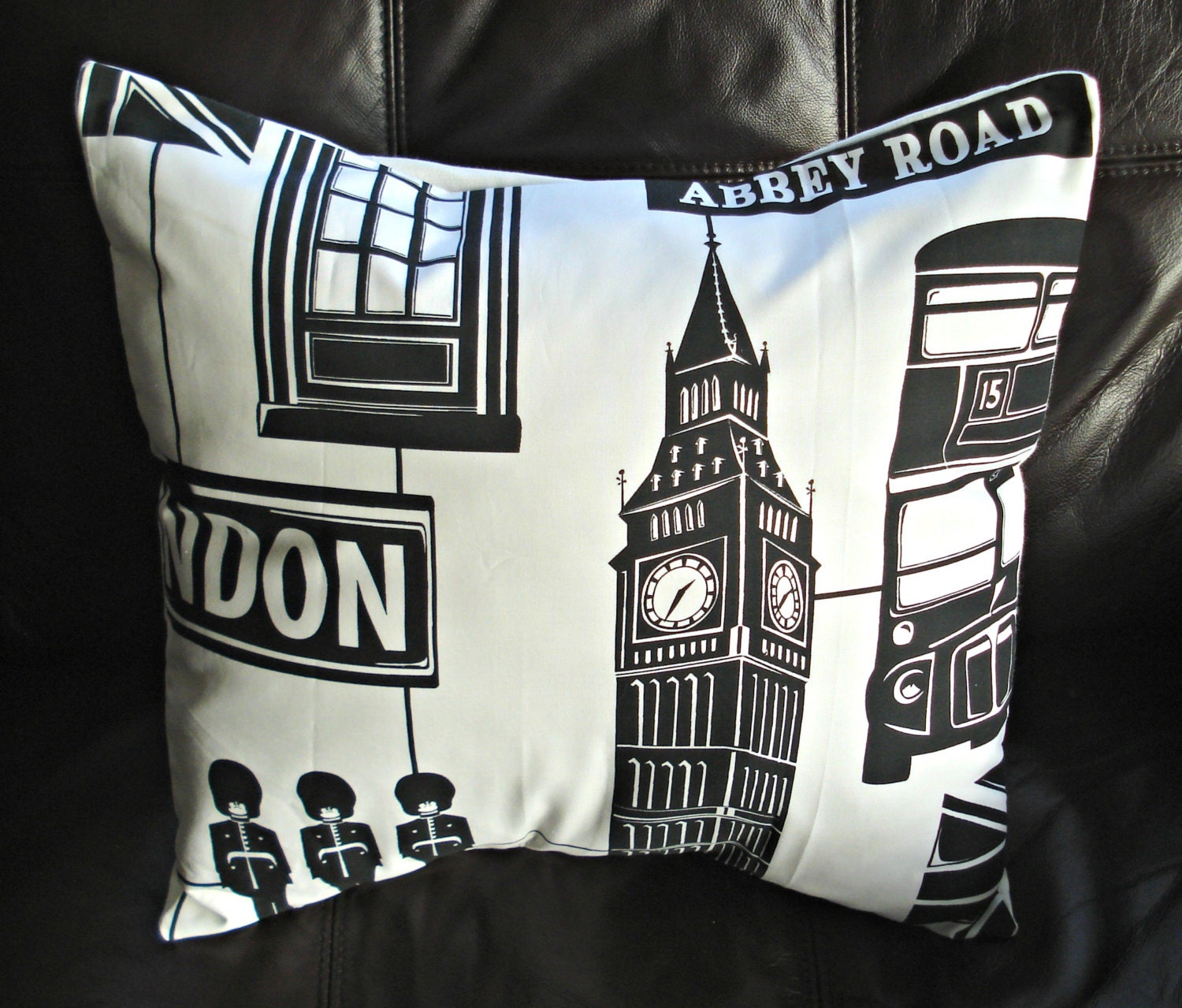 Cushion Abbey Road sign London soldier Big ben Bus black and white cushion cover 18 x 18 inches pillow cover