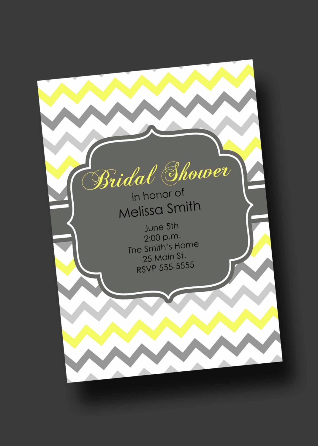 Yellow Gray Chevron Birthday or Bridal Shower Invitation Il_570xn