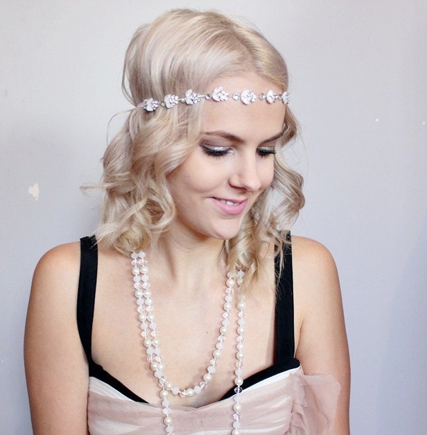 1920s rhinestone silver petal bridal headband