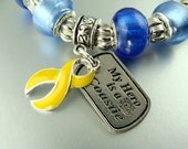 My Hero is a  US Coastie Military Stretch European bead Lampwork Charm Bracelets