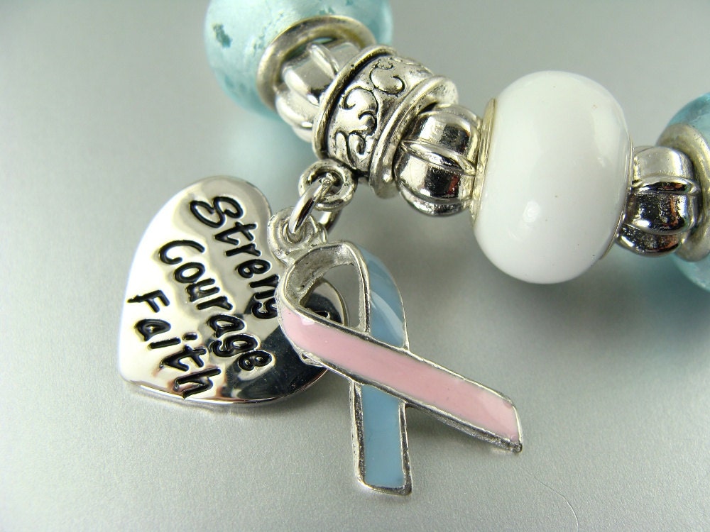 PINK  BLUE RIBBON Stretch European bead Charm Bracelets