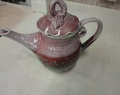 Pottery Teapot in Porcelain in Raspberry reds and turquoise, family size great Wedding gift or Mothers Day