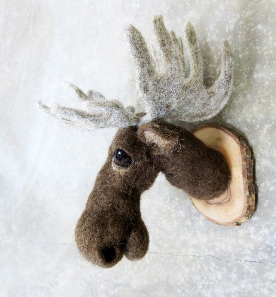 needlefelted Moosehead- style faux taxidermy