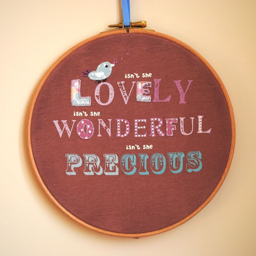 Isn't She Lovely - Wooden Embroidery Hoop Fabric Wall Art - Nursery Decor, Children's Bedroom - Stevie Wonder Music Lyrics
