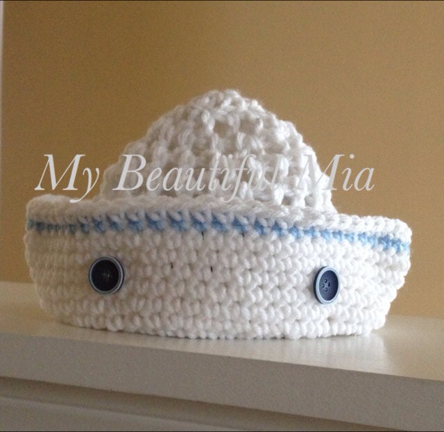 Crochet Sailor Hat - Navy - Nautical - Photo Prop - 0 to 3 months