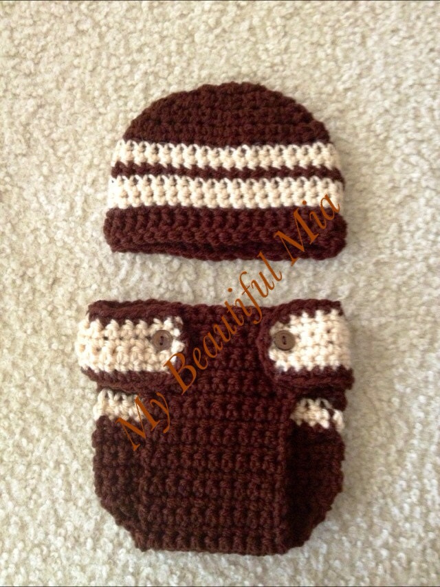 Chocolate and Cream Beanie and Diaper Cover Set - Newborn