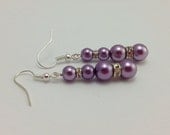 Purple Bridesmaids Earrings - The "Michelle" - Purple Pearls and Rhinestone Earrings