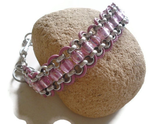 Beaded Pink Dog Collar, Elegant Chain Collar