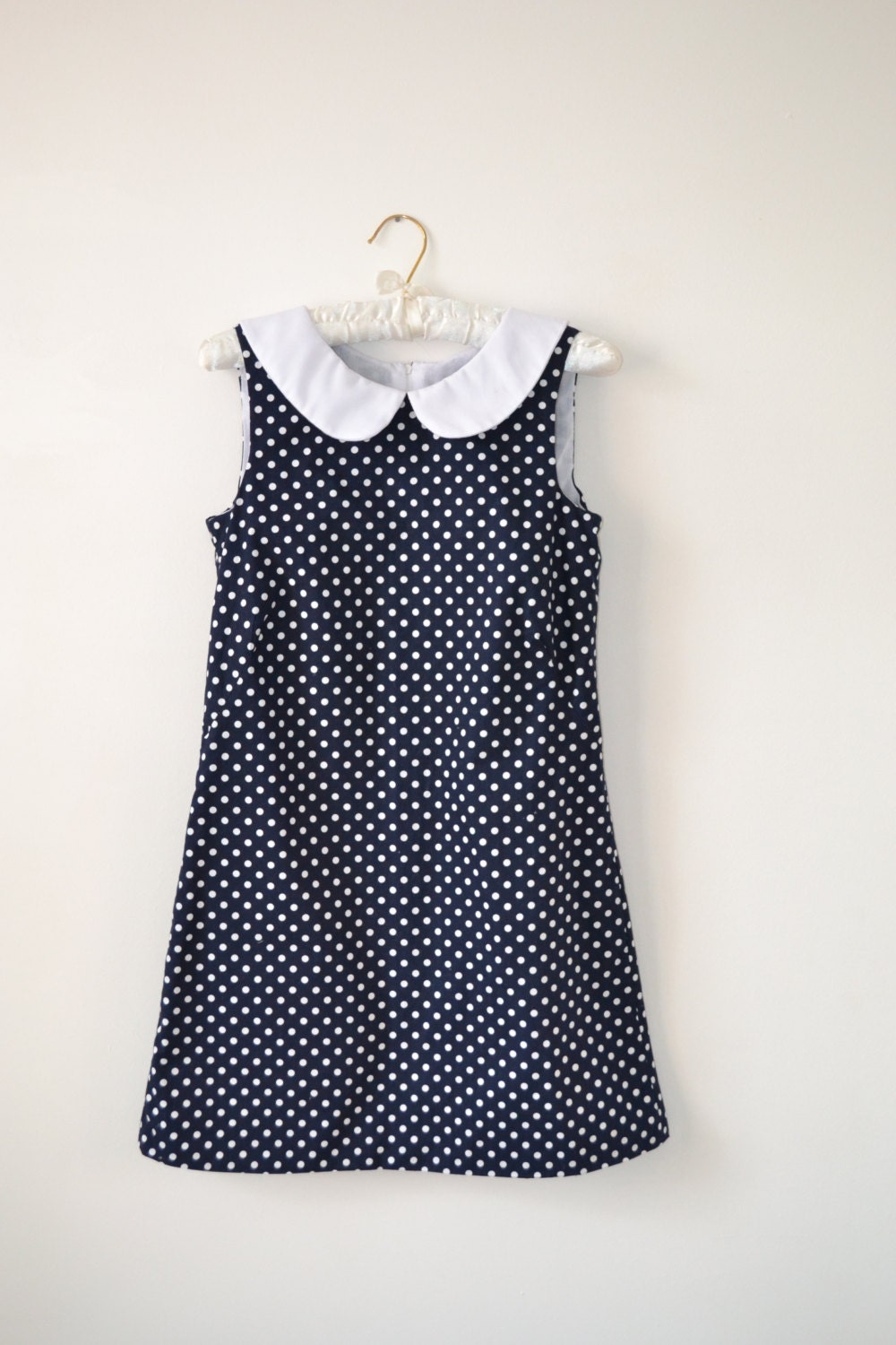 Navy polka dot peter pan collar shift dress