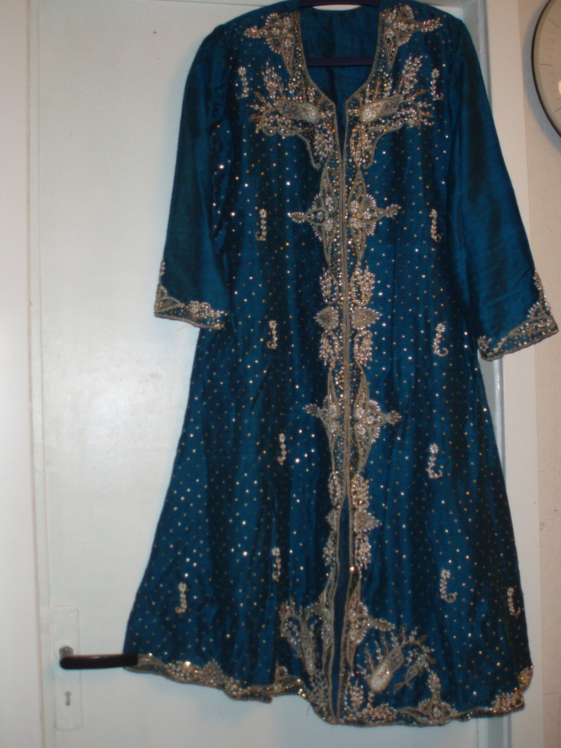 SALE Vintage 1970-s Indian women cotton ethnic  boho bohemian handmade festival  sari dress pants and shawl embroidered with beads
