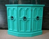 Reclaimed Vintage Aqua Blue Paint Light Distress Wall Credenza Console Cabinet Chest (MLD) Call for a SHIP quote