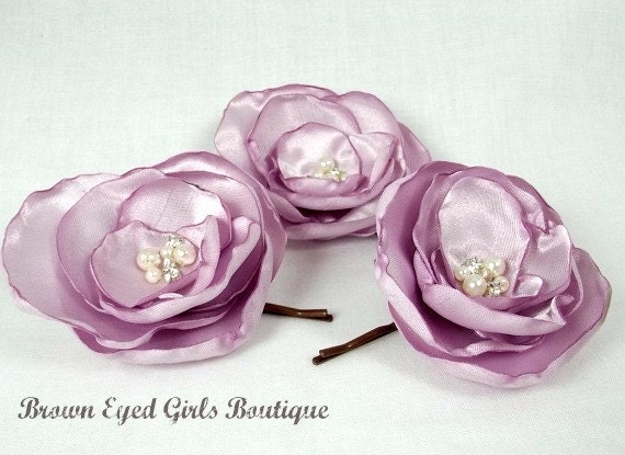 Lilac Bridal Flower Hair Pin Trio