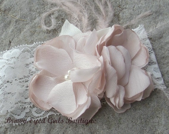Amsale Inspired Blush Baby Headband - Blush Flowers