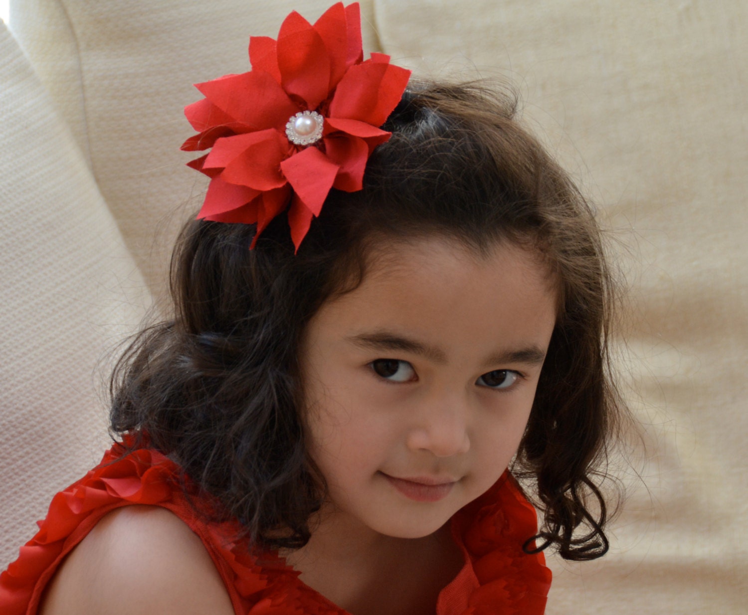 Flower Girl Hair Clip, Red Silk flower, Bridal Hair Piece, Wedding Hair Accessories, Girl Hair Accessories-Silk Hair Flowers