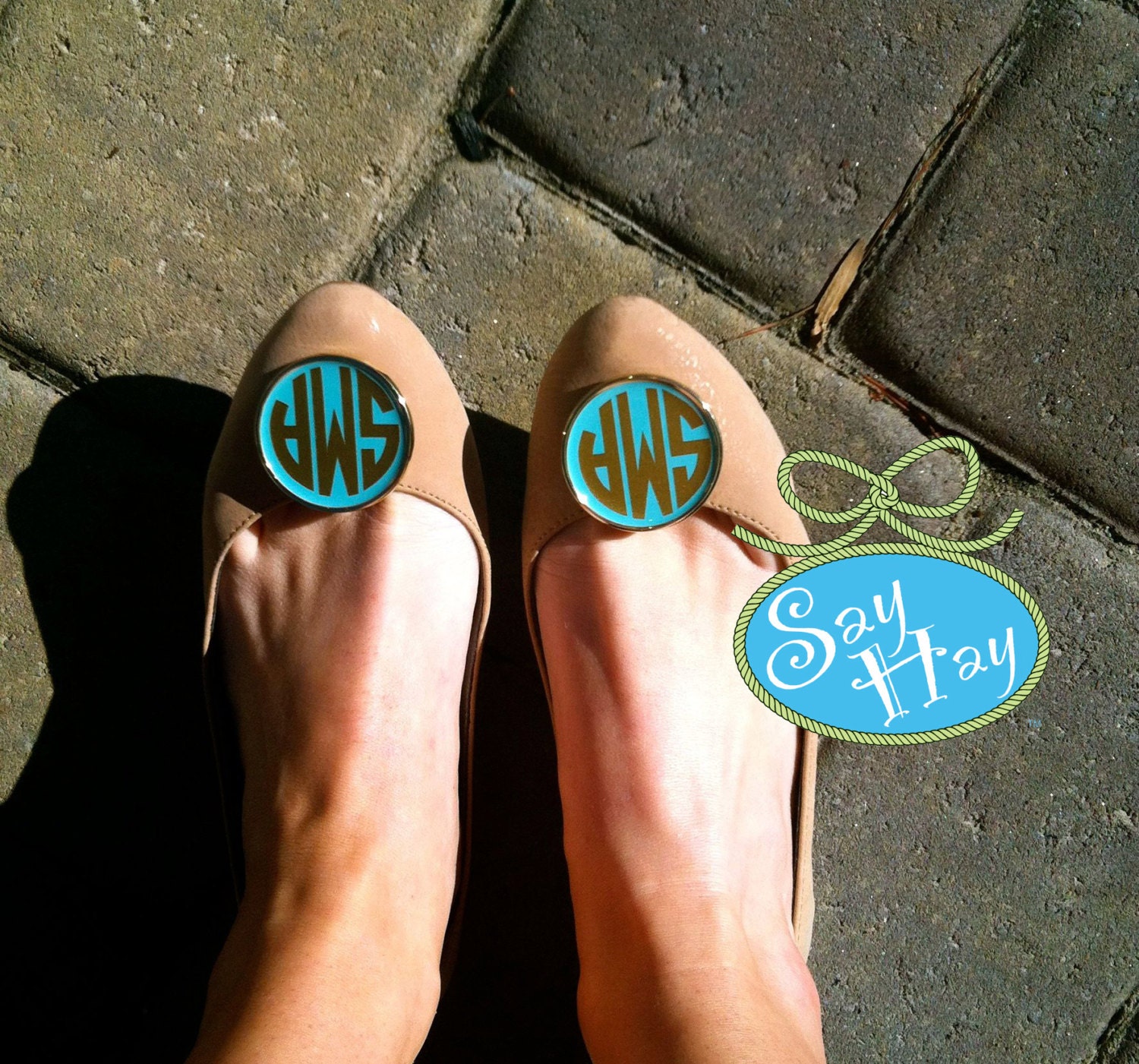 Preppy Nude Ballet Flats  with Monogram Enamel Clips Attached in your color choice, shoes included. 