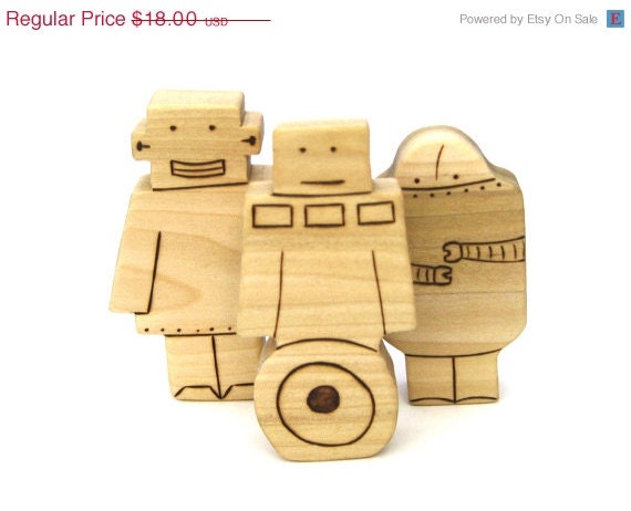 3 DAY SALE - Robot Trio - Wooden Toy - Childrens Toy - Eco Friendly Toy