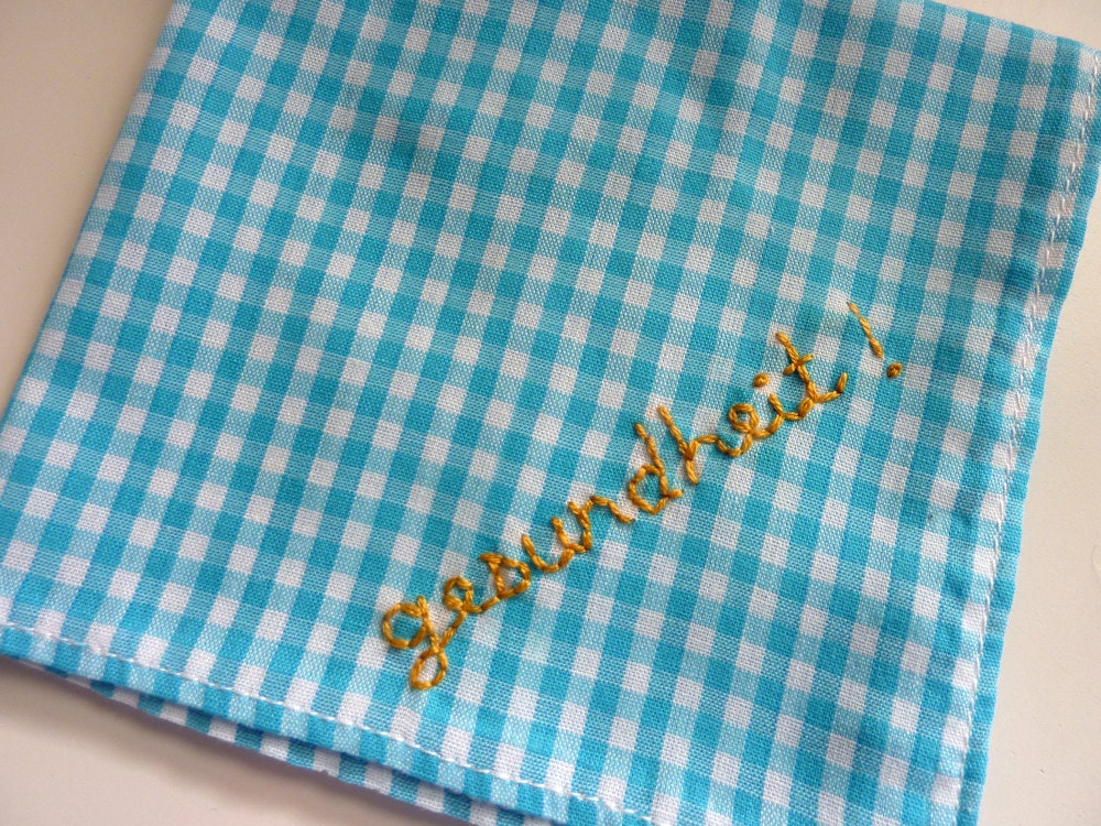 Gesundheit Gingham Hand Embroidered Handkerchief Pocketsquare