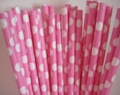 25 Pink & White Polka Dot Retro Party Paper Drinking Straws A189