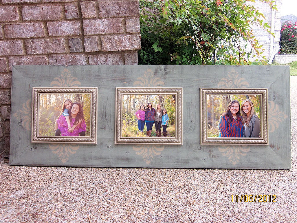 Triple 8x10, Distressed Picture Frame, Rain Tree Green / Sherwood Tan
