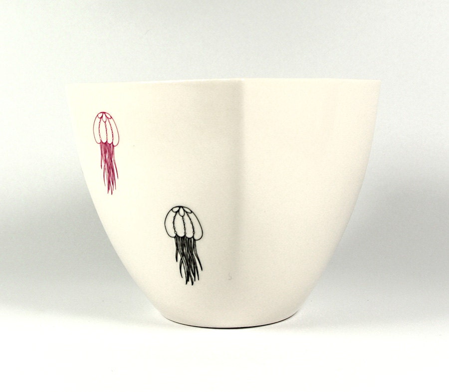 Coffee Cup with Jellyfishes - Handmade Porcelain Coffee Mug