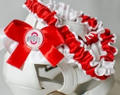 Red & White Ohio State University Bridal Satin Wedding Garter SET