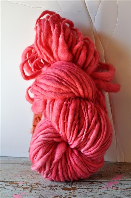 Handspun Thick and Thin Yarn, Bulky, Chunky, Redish Pink