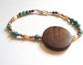 Wood and turquoise vintage beaded bracelet