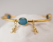 Personalized Charm Bangle - Blue Chalcedony Bracelet  - Friendship Bracelet - Initial Charm Bracelets Mother's Day Gift