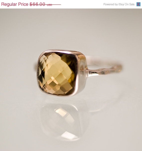 CLEARANCE - Gemstone Ring - Bear Quartz Ring - Citrine Ring - Sterling Silver - Bezel Set Ring - Stackable Ring -