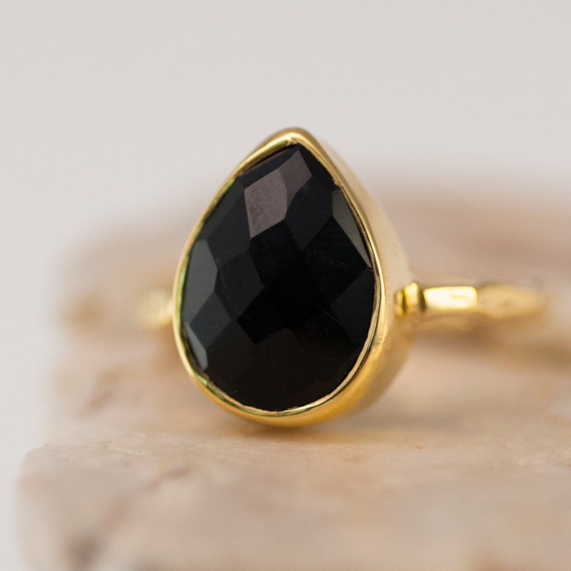 Black Onyx Stacking Ring - Gemstone Ring - Gold Ring - Bezel Ring - Stackable Ring - Mother's Day Gift