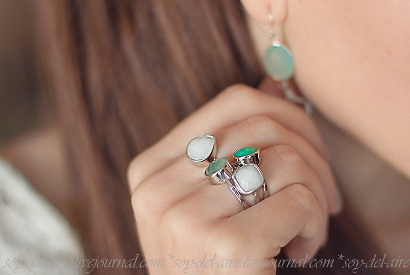 Chrysoprase Ring- Gemstone Ring - Silver Ring - Bezel Ring - Stackable Ring - Mother's Day Gift