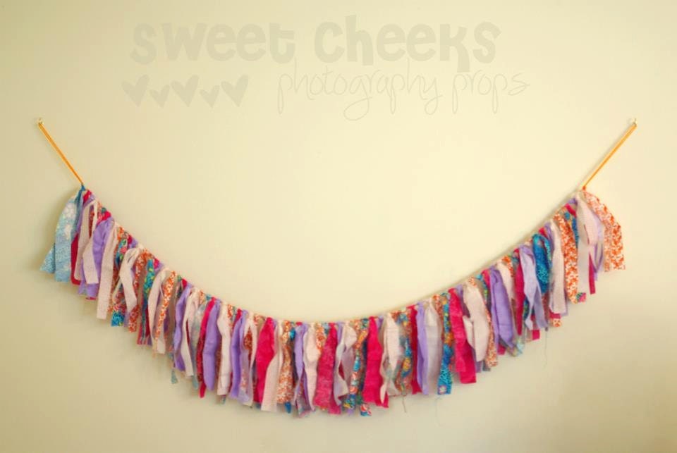 Bright Orange Turquoise Purple Pink Scrap Fabric Rag Tassel Fabric Rag Banner Photography Prop Birthday Party Decoration Cake Smash