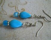 Turquoise Genuine Teardrop Earrings Silver Aqua Azure Blue Czech Glass Beaded Jewelry