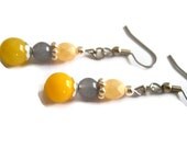 Renaissance Sunshine Yellow Earrings Bridal Lemon Light Gray Silver Czech Glass Beaded Jewelry