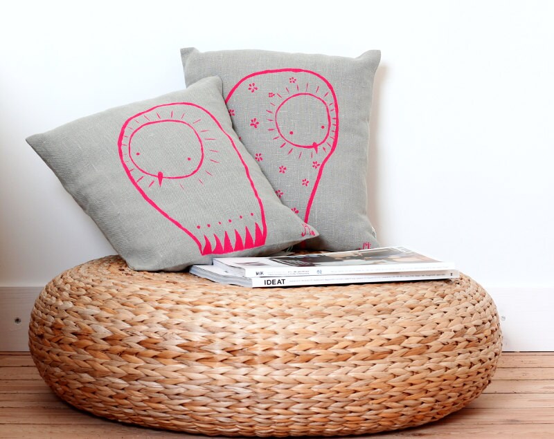 Neon Pink Owl Pillow Nursery Decor Home decor handmade Cushion cover