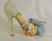 Alice in Wonderland theme wedding shoes ..  bespoke custom design Swarovski heels