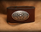Handmade Leather Bracelet with Floral Concho