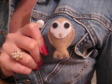 Feltie Owl Necklace/Brooch--plush kawaii women's jewelry