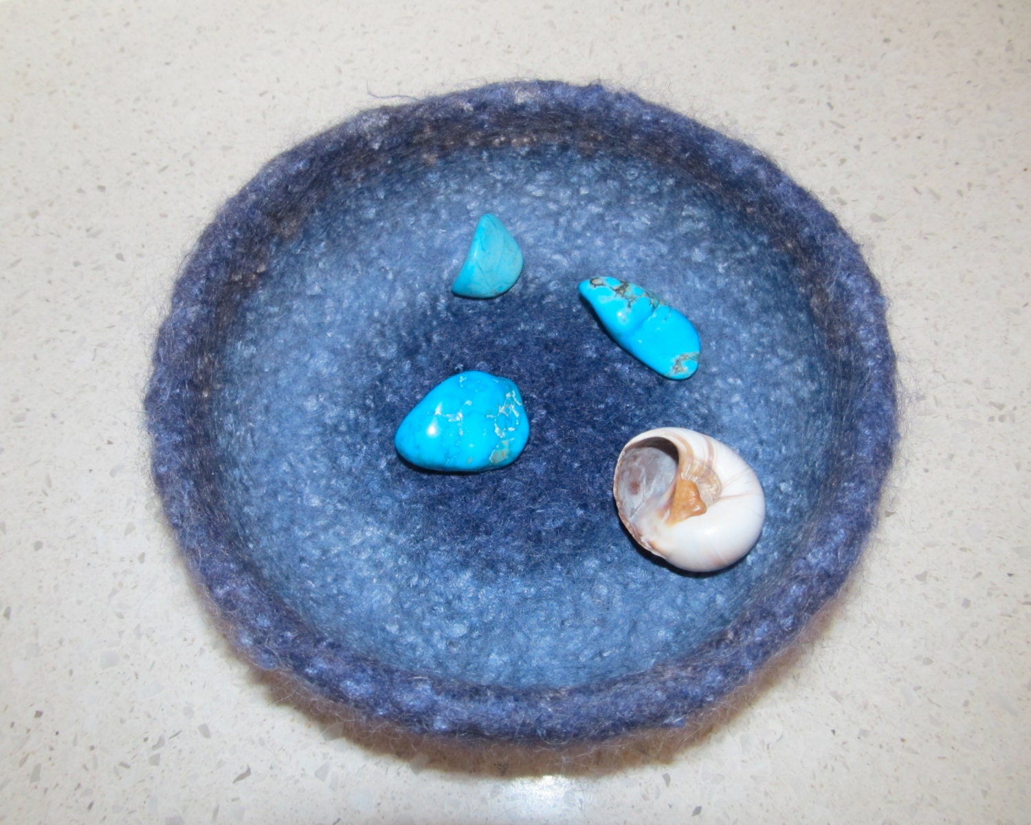 Large felted bowl in blue,brown, and purple ombre wool