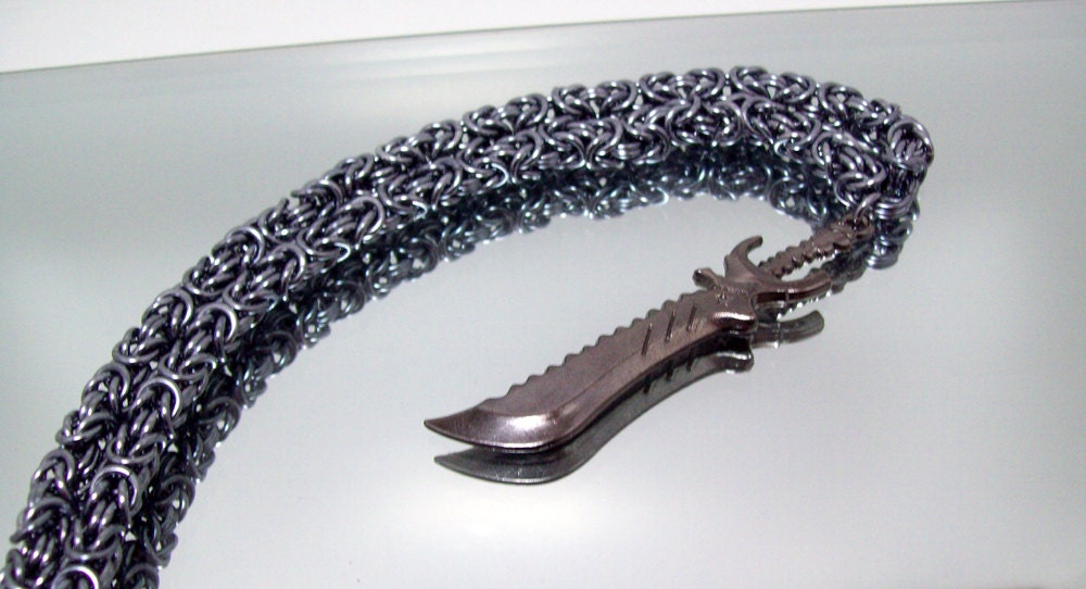 Mens necklace, Black rock shooter, chainmaille, necklace, sword, mens jewelry