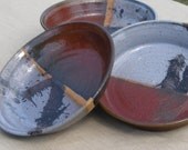Stoneware Pottery Plate - Salad, Lunch, Appetizer, Sandwich Plate - Set of Four - Blue and Red with Black Splash Glaze