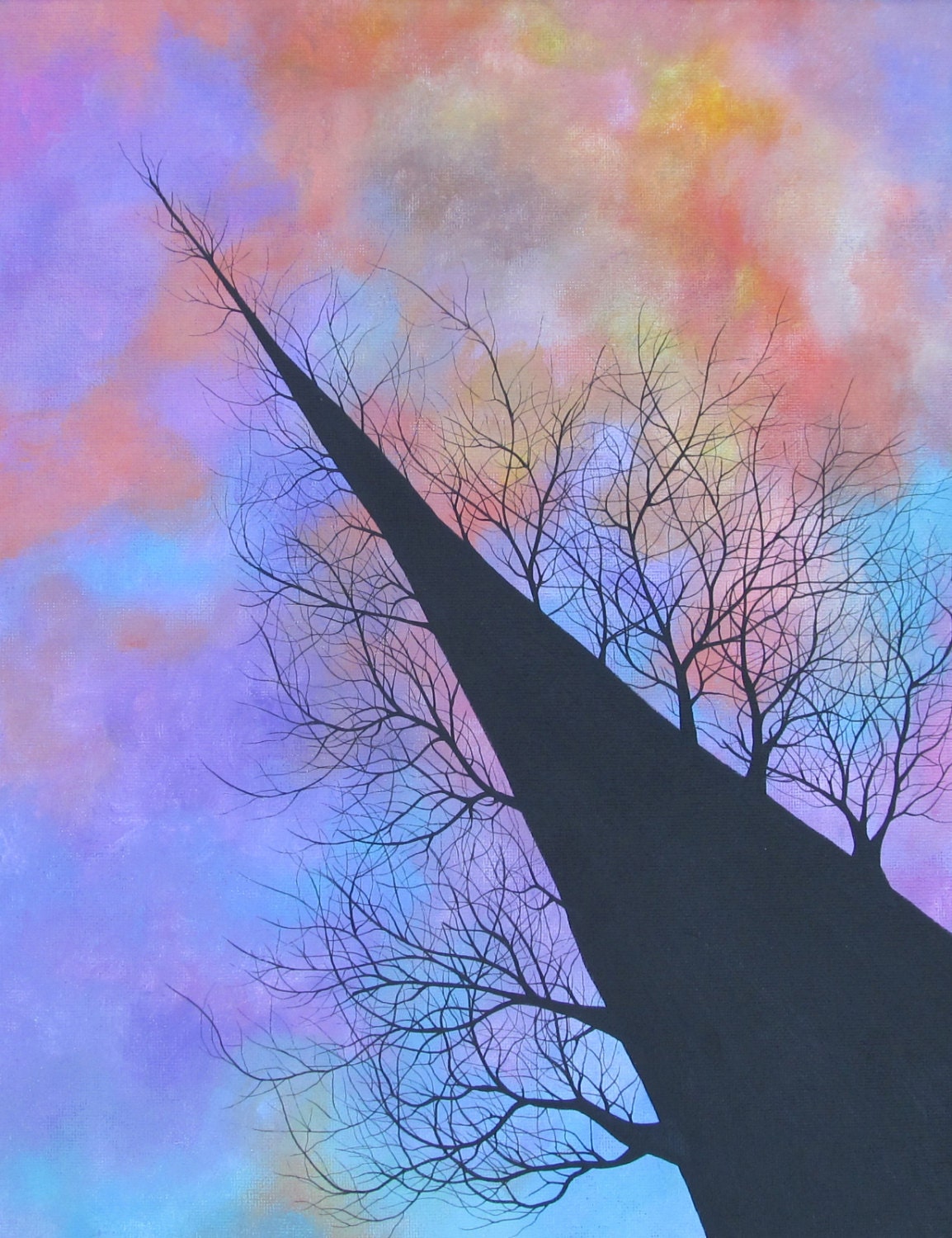 Looking Up at You - Original Acrylic Painting on Stretched Canvas.  Tree, Sky