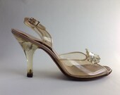 Vintage 1950s Carved Lucite Shoes Slingback High Heels Wedding Bridal Fashions Size 7