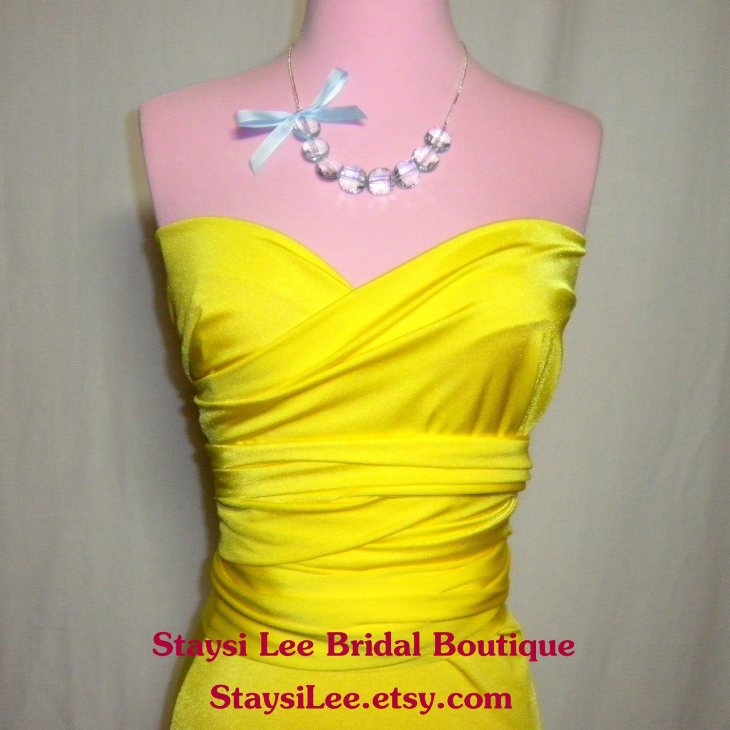 Custom KatherineS/AmyS Matte Yellow Bridesmaids Wrap Twist Dress...Bridesmaids, Wedding, Honeymoon, Beach, Cocktail Party, Prom