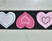 Red, pink & black patchwork hearts on black 7/8" grosgrain ribbon- valentines Il_170x135
